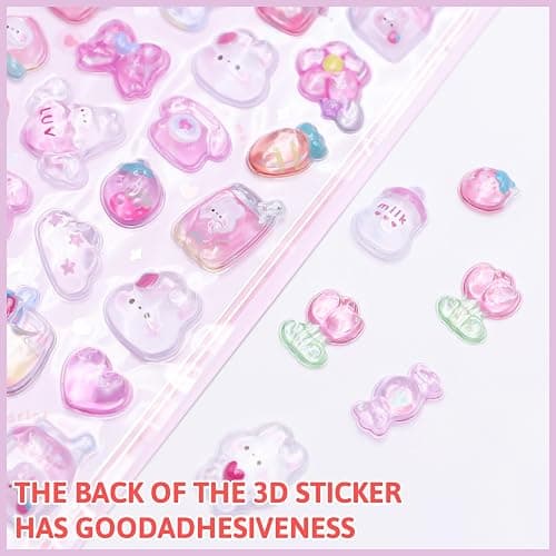 3D Cute Cartoon Pink Rabbit Puff Stickers - Kawaii Mini Puffy Reusable Stickers for Scrapbooks, Planner, Journals, Laptops, Phone Case Decoration thumbnail 4