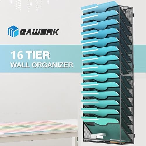 Gawerk 15-Tier Wall File Organizer Hanging Wall File Holder Wall Mount Paper Folder Organize, Mesh Magazine Document Mail Organizer Wall Organizer for Office School Home, Black - 15TIER thumbnail 6