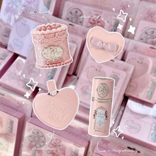 Flower Knows Strawberry Kiss Delight Set 4 Pieces Strawberry Cupid Makeup Gift Kit,Includes Lip Cream,Liquid Blush,Portable Mirror,Powder Puff,Portable Beauty for Women Girls(Strawberry Delight) thumbnail 6