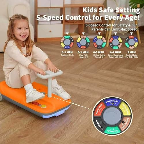 12V Ride-On Car with Cleaning Fun, 3 in 1 Gokart, Soft-Start, 5-Speed Adjustable, Detachable mop, Rechargeable Battery, 160lbs Capacity, Indoor & Outdoor for Kids Ages 3+ Orange thumbnail 3