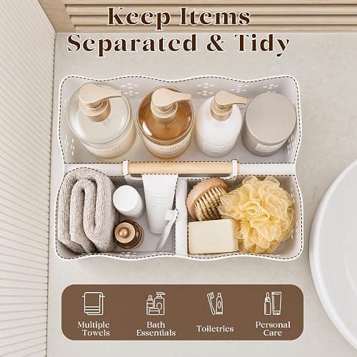 GVY Plastic Shower Caddy Portable, Large Capacity Shower Basket with Handle, Divided Bathroom Toiletry Organizer, Quick-Drain Shower Caddy for College Dorm Beach Kitchen Essentials, White. thumbnail 5