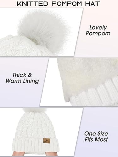 URATOT 4 Packs Winter Warm Set Knitted Pompom Hat Scarf Touch Screen Gloves Ear Warmer 4 In 1 Set for Men or Women thumbnail 4