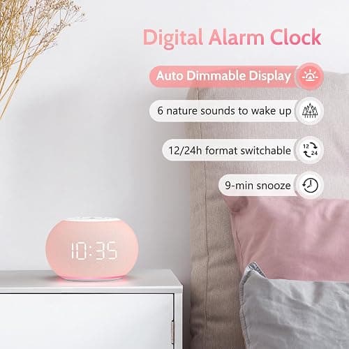 Reacher Auto Dimmable Sound Machine Alarm Clock with Night Lights, 20 Soothing Sounds, Sleep Timer, Precise Volume Control, Cute White Noise Soother for Girls, Kids, Bedrooms, Office thumbnail 5