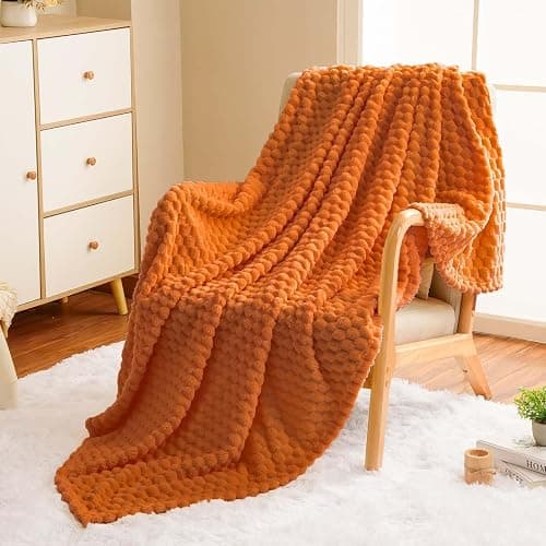 Vessia Flannel Fleece Throw Blanket(50x70 inch), 3D Jacquard Burnt Orange Fuzzy and Warm Blanket for Couch,Sofa,Bed,Chair, 300GSM Super Soft Touch Cozy Lightweight Throw for All-Season Home Decor thumbnail 2