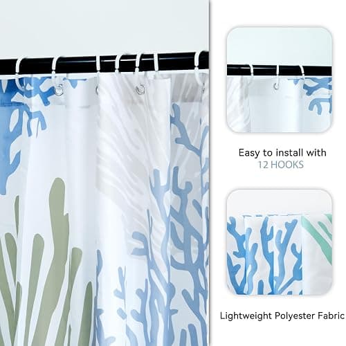 Tritard Small Stall Shower Curtain 36x72 Half Size - Nautical Coastal Waterproof Fabric Shower Curtains for Bathroom, Starfish Seashell Beach Themed RV Camper Narrow Bath Curtain with 7 Hooks, Blue thumbnail 6