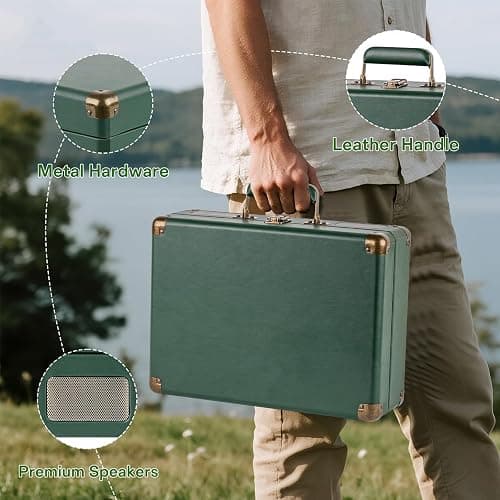 Record Player Portable with Bluetooth Connection USB Playback and Built in Rechargeable Battery 3 Speed Turntable Suitcase Design Vinyl Player with Built in Speakers for Home or Travel thumbnail 7