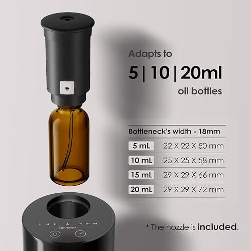 Airversa Waterless Diffuser for Essential Oil, Car Diffsuer, Battery Operated Nebulizer, 0.7 Fl Oz/ 20mL, Mini Scent Air Machine, 3 Timers & 3 Mist Levels for Home, Room, Car, Office - AN6 Black thumbnail 6