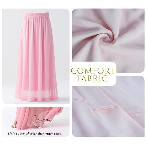 v28 Women Full/Ankle Length Elastic Pleated Retro Maxi Chiffon Long Skirt thumbnail 5