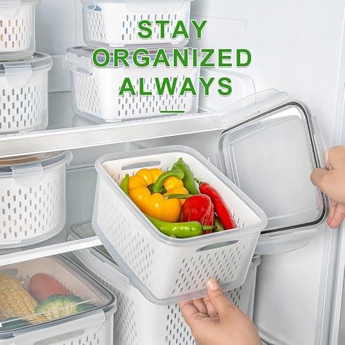 5 PCS Fruit storage Containers for Fridge with Removable Colander and Chopper Set, Leakproof Food Storage Containers with lids, Dishwasher & Microwave Safe Produce Containers to Keep Fruits Fresh ﻿ thumbnail 7