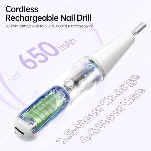 Electric Nail Drill Kit Professional - 9 Speed Cordless Electric Nail File with LED Display, Portable Nail Drill Machine for Acrylic Gel Nails, Hand Feet Trimmer Buffer Tool for Women Men Baby White thumbnail 6