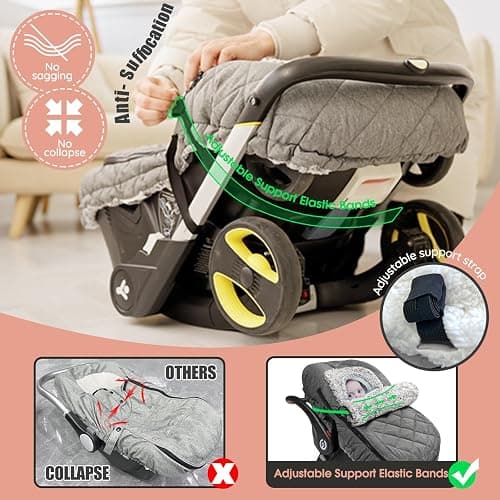 ACRABROS Car Seat Cover Baby: Winter Infant Carseat Canopy for Boy Girl Newborn, Zipper Peeping Window, Warm Cozy Cold Weather Waterproof Fitted, Heather Grey thumbnail 6