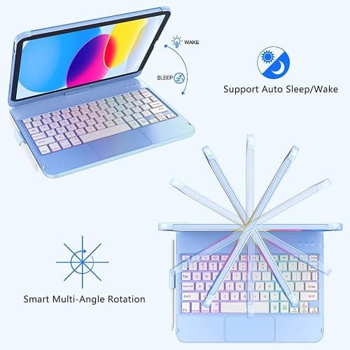 FUWANG Touch Keyboard Case for iPad (A16) 11th Generation 11 inch 2025&10th Gen 10.9 inch 2022, 360° Rotate for iPad 10th Generation Case with Keyboard, Backlit Keyboard Case with Pencil Holder, Blue thumbnail 7