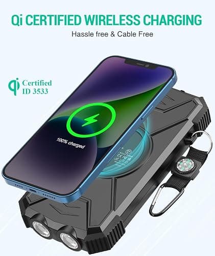 BLAVOR Solar Charger Power Bank 10,000mAh, Portable Wireless Charger, 20W Fast Charging External Battery Pack with USB C for Cell Phones, Solar Panel Charger with Dual Flashlight for Camping thumbnail 2