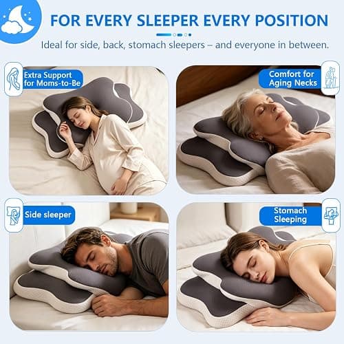 Ergo Pillow for Sleep Apnea, Neck Pain, and Snoring Relief | Cervical Neck Pillow for Neck Pain Relief & Side Sleeper | Orthopedic Memory Foam with Ergonomic Neck Support, Gray, Standard thumbnail 5