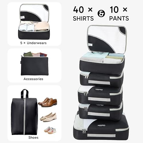 ALL INCLUDED 10 Set Durable Packing Cubes for Suitcases,OlarHike Essentials for Travel,UPGRADED Anti-Tear Stitching, NEW Improved Luggage Packing Organizers for Travel Accessories (Black) thumbnail 4