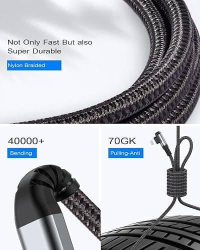 Right Angle i Phone Charger Cable 2-Pack, 10FT, [Apple MFi Certified] Ligtning Cable Fast Charging Nylon Braided Compatible with i Phone 14/13/12/11 Pro Max/XS MAX/XR/XS/X/8/7/Plus/6S/6/SE/5S/i Pad thumbnail 6