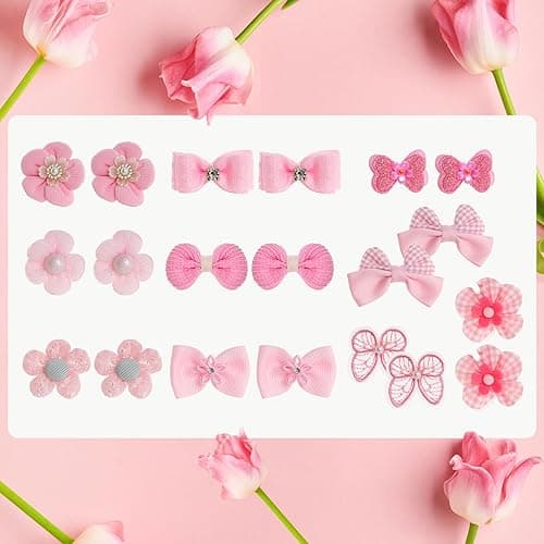 20Pcs Light Pink Small Dog Hair Bows Cute Puppy Dog Bowknot Hair Bow Bulk with Rubber Bands Elastic Lace Rhinestone Pearls Hair Ties Mix Style Handmade Flower Bow Dog Cat (Light Pink, Cute pattern) thumbnail 3