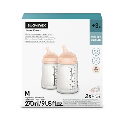 Suavinex, Pack 2 Biberón Anticólico Zero Zero 270 ml con Tetina de Flujo Medio (M) de Silicona, Bebés +3 Meses, para Leche Materna, de Fórmula y Líquidos Densidad Media, Compatible Lactancia, Fair thumbnail 3
