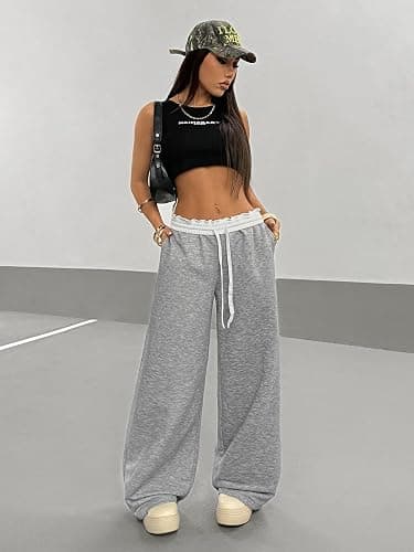 SOLY HUX Women's Camo Pants Wide Leg Baggy Sweatpants Elastic Waist Drawstring Loose Pants Trendy Y2K Drawstring Trousers thumbnail 5