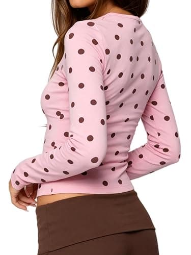 Seyumixi Polka Dot Tops for Women Y2K Long Sleeve Crop Top Vintage Cute Slim Fit Crew Neck Shirt Going Out Streetwear thumbnail 5