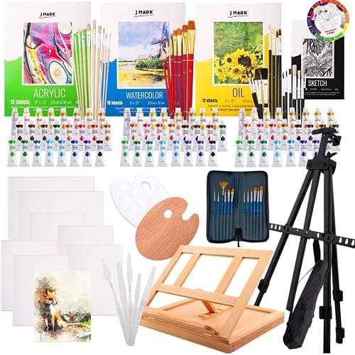 J MARK Premium Large Painting Kit – All in Deluxe Acrylic, Watercolor and Oil Painting Set - Image 1