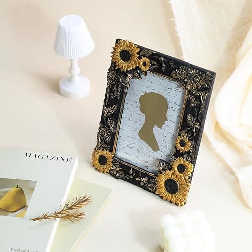 Bicuzat 3D Embossed Golden Sunflower with Black Frame Pattern Photo Frame Photo Display Frame Picture Frame Card Frame for Desktop Table Top Display, 4 by 6 Inches thumbnail 6