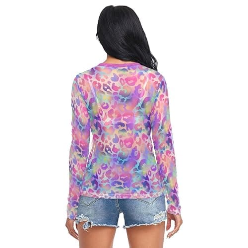 Gugusary Women's Long Sleeeve Mesh Shirts Red Heart Tops See Through Going Out Blouses Sexy Slim Fit T Shirt S thumbnail 5