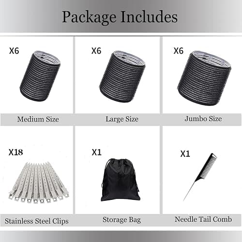 Hair Roller Set,Velcrorollers for Hair,Self Grip Hair Rollers, Salon Hairdressing Curlers, DIY Hair Styles, 3 Sizes Jumbo Large Medium 18pcs Rollers with Makeup Case,Clips & Comb Heatless Curlers thumbnail 2