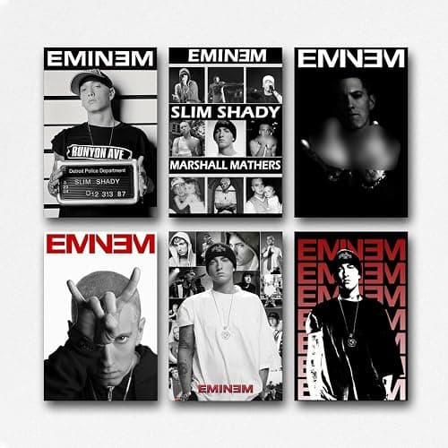 Xuseoua Eminem-Poster, Rapper-Musik, Vintage-Cover, Schwarz-Weiß, Wandkunst, Leinwandposter, Raumdekor, ästhetischer Poster, Druck, Dekorposter, 20 x 30 cm, Stil 1 - Image 1