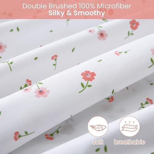 Softan Pink Floral Full Sheet Set Flower Printed Bed Sheets Double - 4 Piece Microfiber Patterned Fitted Bed Sheets with 15" Deep Pocket & Straps, Cozy Cute Pink Sheets and Pillowcase Set thumbnail 5