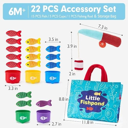 hahaland Montessori Toys for 1 Year Old Boy Girl Birthday Gift - 10 in 1 Cloth Fishing Game Easter Basket Stuffers for Toddler Toys 1-3 with Stacking Cups - Number Counting, Color Sorting Learning thumbnail 2