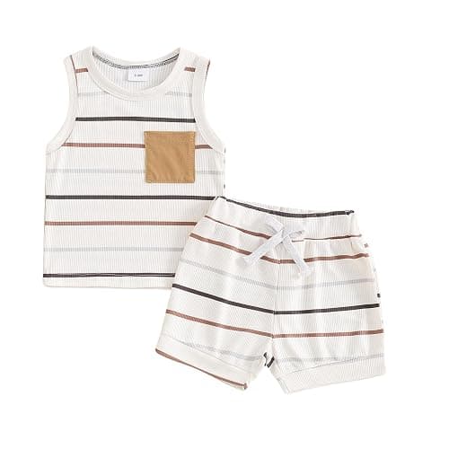 farrubbyine8 Baby Boy Summer Clothes Striped Tank Tops Camisoles and Shorts Newborn Boys Spring Summer Outfit - Image 1