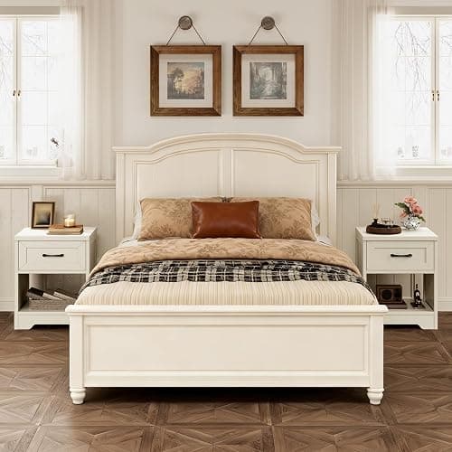 AODK Farmhouse Nightstand Set of 2, Drawer and Open Shelf, Rustic White | Compact Bedside Tables, Drawer Storage, Rustic White Finish for Bedrooms, Dorms, Apartments and Guest Rooms thumbnail 7
