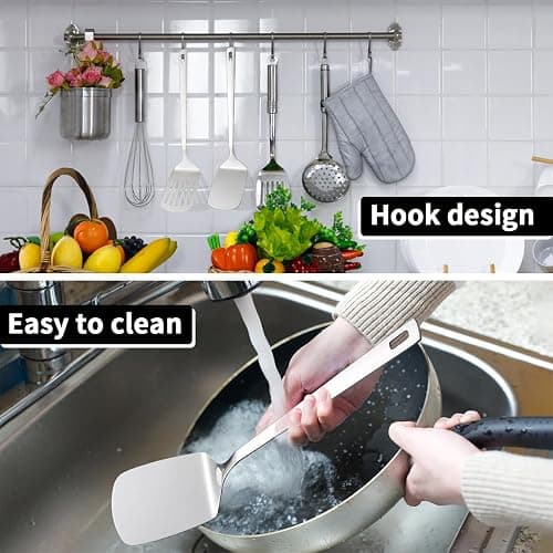 Kyraton Spatules en acier inoxydable, Tournebroche argenté, Tournebroche solide, Spatules de cuisine pour ustensiles de cuisine antiadhésifs, Lavable au lave-vaisselle, Facile à nettoyer thumbnail 6