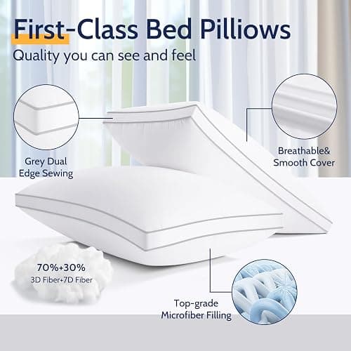 ROUMEA Pillows Standard Size Set of 2, Bed Pillows for Sleeping 2 Pack, Luxury Hotel Quality, Supportive Standard Pillows with Soft Down Alternative for Back Stomach Side Sleepers, Machine Washable thumbnail 4
