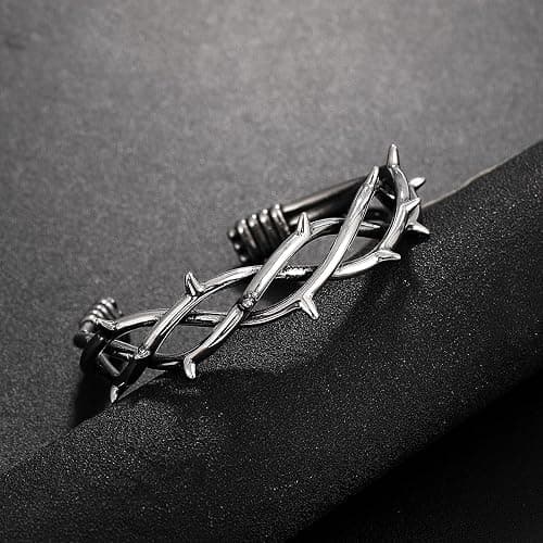 TURTLEDOVE Gothic Thorn Cuff Bracelet, Punk Barbed Wire Bangle, Stainless Steel Twisted Jewelry thumbnail 2