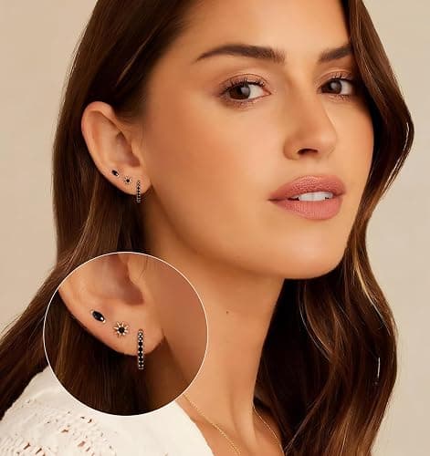 6 Pairs 14K Gold Plated Stud Earrings for Women, Hypoallergenic Cartilage Earrings for Multiple Piercing, Dainty Small Stackable Earrings Jewelry Set thumbnail 2