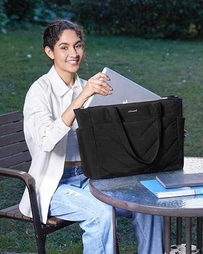 LOVEVOOK Tote Bag for Women, Puffer Work Travel Handbag with Zipper for Teacher Nurse, Quilted Cute Laptop Shoulder Gym Bag thumbnail 8