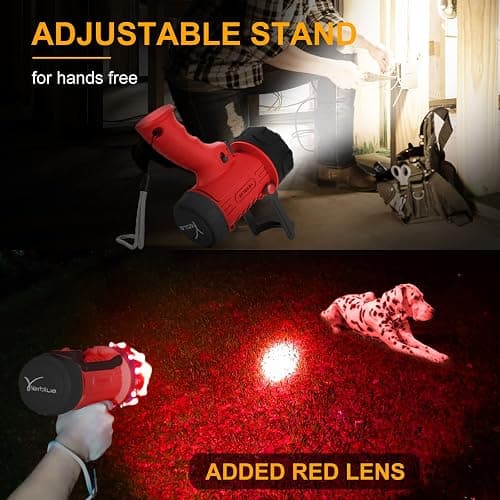 YIERBLUE Rechargeable Spotlight Flashlight with 2000,000 High Lumen LED | IP67 Waterproof Long Running Spot Light searchlight, Impact Resistant Handheld Spotlight with Foldable Stand and Red Lens thumbnail 5