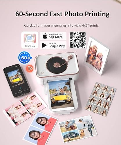 CP6000 Photo Printer 4x6'', Full Color Picture Printer, Wi-Fi Wireless Instant Photo Printers for Home Use (20 Papers & 1 Ribbon) for iOS Android, Thermal Dye Sublimation, AR Video, Fun App, White thumbnail 4