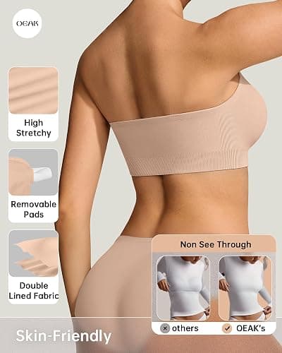 OEAK Womens Push Up Strapless Bras Wireless Bandeau Plus Size Seamless Bra | Supportive,for large breast,Minimizer,non slip,comfortable,padded bralette,invisible,no show,tube bra thumbnail 3