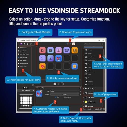 VSDINSIDE Macro Keypad, Stream Controller Deck Gaming Streaming Shortcut Keyboard, 18 Programmable Keys Customizable Visual AI Pad USB Soundboard for OBS, YouTube, Desk Office Setup, Laptop, PC, Mac thumbnail 8