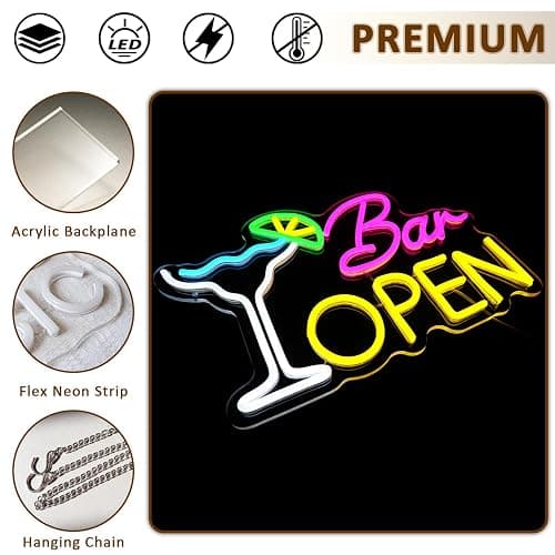 PMCVYH Bar Open Sign for Business, Neon Open Sign, USB Dimmable Cocktails Neon Lights for Beer Bar Coffee Cafe Home Pub Man Cave Stores Hotel Party Window Wall Decor Restaurant thumbnail 7