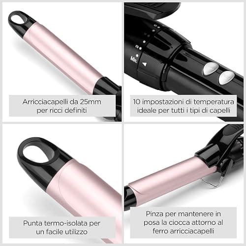 BaByliss Ferro arricciacapelli 25mm, Satin Touch, 10 temperature, riscaldamento rapido, supporto integrato, Nero e rosa, C325E thumbnail 4