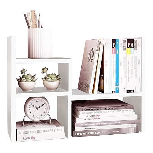 Jerry & Maggie - Desktop Organizer Office Storage Rack Adjustable Wood Display Shelf | Birthday Gifts - Toy - Home Decor | - Free Style Rotation Display - True Natural Stand Shelf (White) - White thumbnail 2