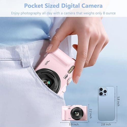 4K Digital Camera for Photography, 64MP Vlogging Camera for YouTube with 3" 180° Flip Screen, 18X Digital Zoom Point and Shoot Camara with 32GB Micro SD Card for Beginner (Light Pink) thumbnail 7