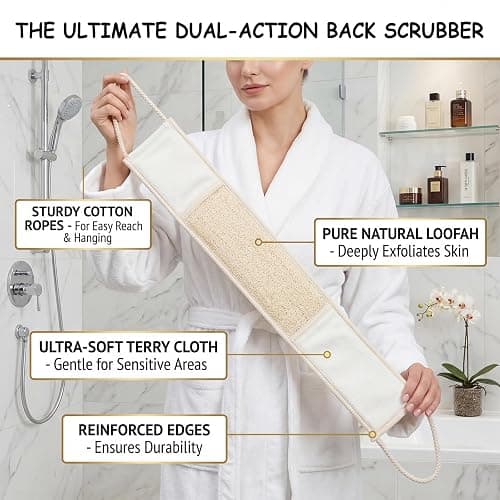 JouiiSiYa Widened Loofah Back Scrubber for Shower, Natural Loofah Sponge Back Scrubber for Women and Men, 1-pcs thumbnail 2