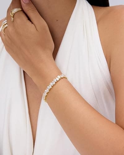PAVOI 14K Gold Plated Tennis Bracelets for Women, Bridal Pear CZ Bracelet | Gold Tennis Bracelet with Pear Cubic Zirconia, Hypoallergenic Wedding Jewelry Gift thumbnail 3