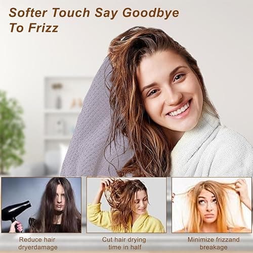 Kldnkig Microfiber Hair Towel Wrap, 3 Pack (Gray) Soft Hair Drying Towel,Shower Cap & Hair Accessories for Woman,Drying Hair Wrap Towels for Curly Hair Women Anti Frizz thumbnail 3