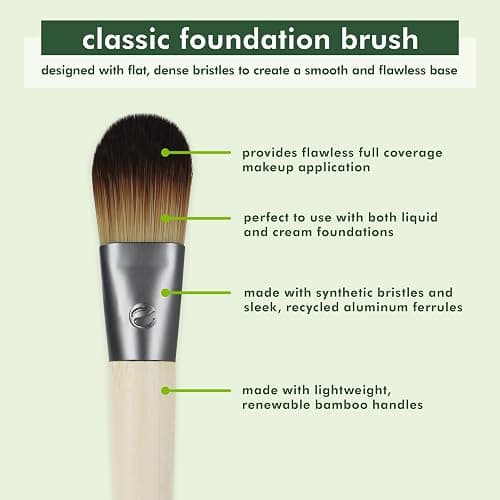 EcoTools Classic Foundation Face Brush, For Liquid, & Cream Foundation, Flat Foundation Brush, Makeup Brush For Natural Makeup, Buildable Coverage, Synthetic Bristles, Cruelty- Free, 1 Count thumbnail 2